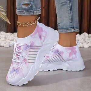 Size 6 Pink and Purple Butterfly Sneakers for Women Teenagers